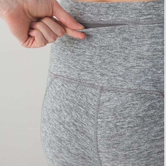 Lululemon Pure Practice Pant Heathered Slate Gray Leggings Lattice Trim EUC - Picture 3 of 8